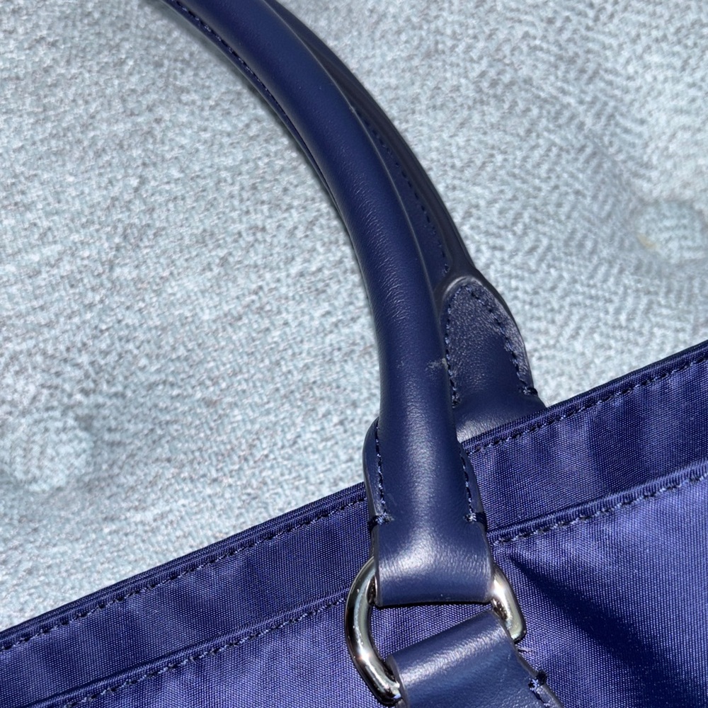 Navy Tote Bag with Leather Trim - Picture 3 of 11